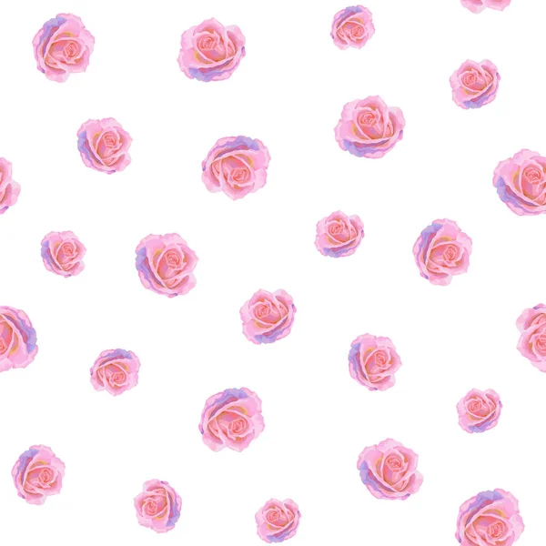 ピンクのバラの花模様 あなたのデザインのための白い背景に油やアクリル絵具のバラとベクトルシームレスパターン — ストックベクタ