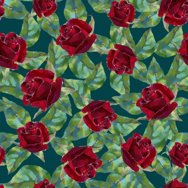 Blumenmuster Mit Rosa Rosen Und Grünen Blättern Vektor Nahtlose Muster — Stockvektor