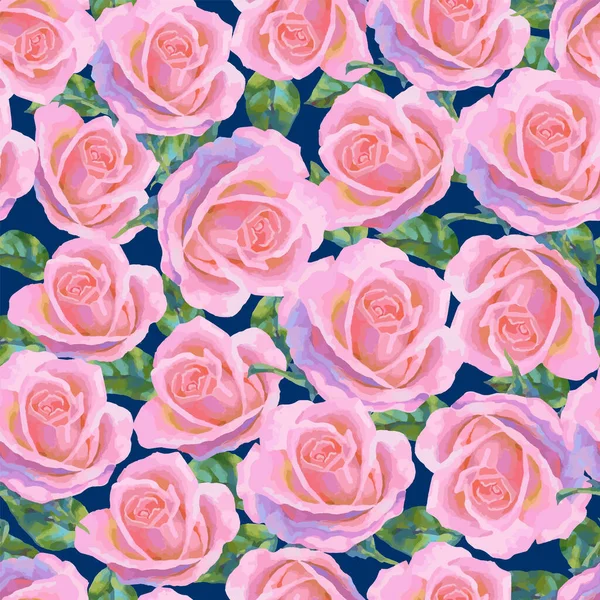 Floral Pattern Pink Roses Vector Seamless Pattern Oil Acrylic Painting — Stockvektor