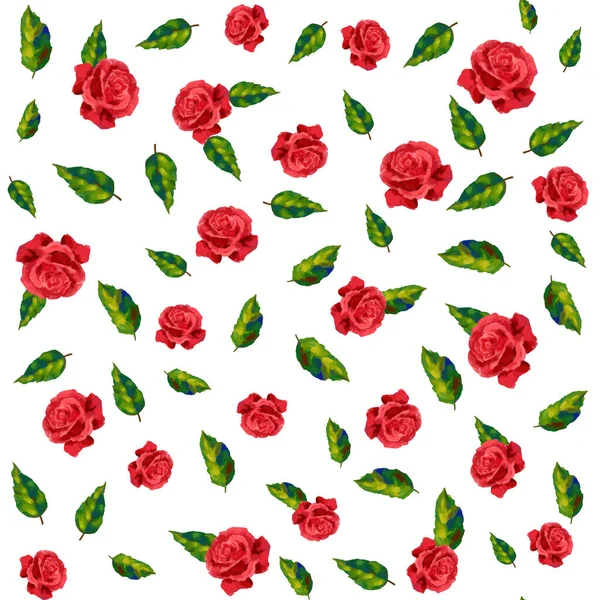 Blumenmuster Mit Roten Rosen Vektor Nahtloses Muster Mit Oder Acrylmalrosen — Stockvektor
