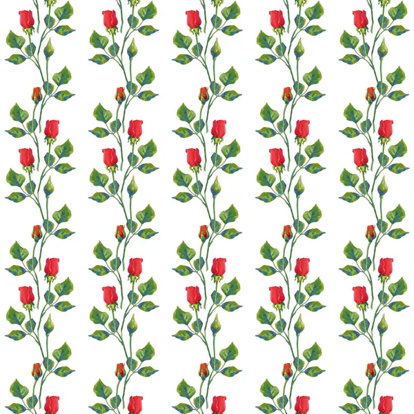 Blumenmuster Mit Roten Rosen Vektor Nahtloses Muster Mit Oder Acrylmalrosen — Stockvektor
