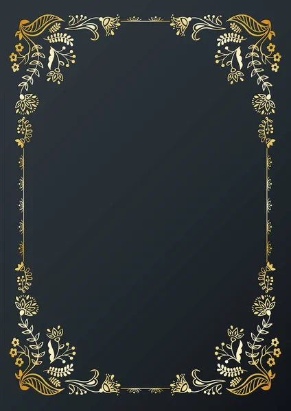 Caligrafia Moldura Dourada Decoração Página Sobre Fundo Preto Ilustração Vetorial — Vetor de Stock
