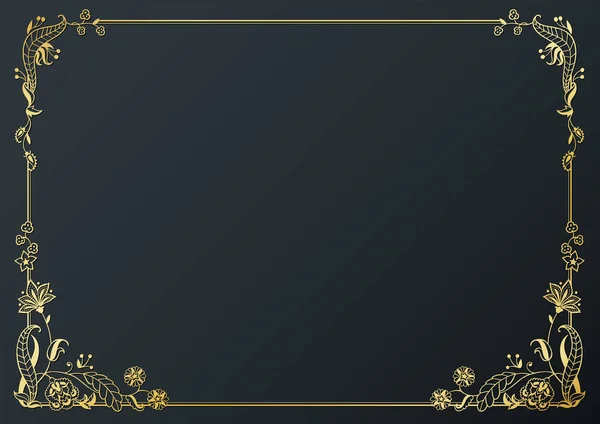 Каліграфічна Золота Рамка Прикраса Сторінки Чорному Тлі Векторні Ілюстрації Вектор — стоковий вектор