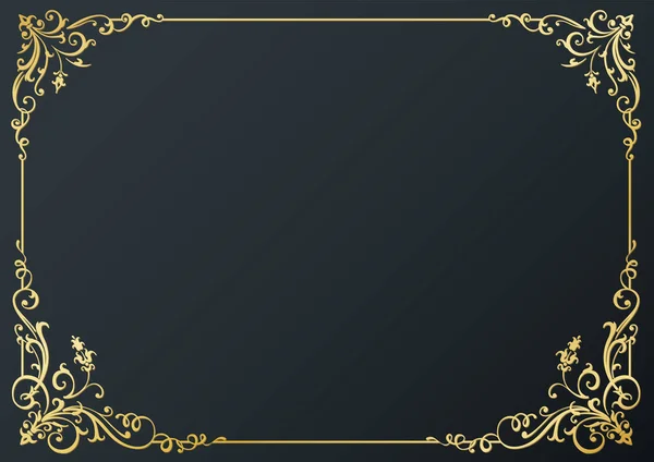 Kalligrafischer Goldener Rahmen Und Seitendekoration Auf Schwarzem Hintergrund Vektorillustration Vektor — Stockvektor