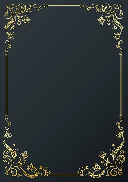 Calligraphic Golden Frame Page Decoration Black Background 일러스트 장식용 — 스톡 벡터