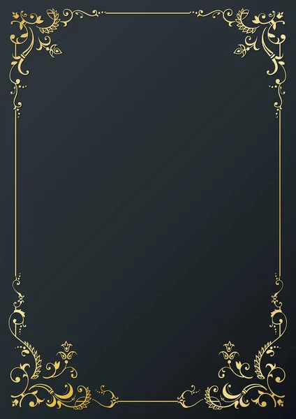 Каліграфічна Золота Рамка Прикраса Сторінки Чорному Тлі Векторні Ілюстрації Вектор — стоковий вектор