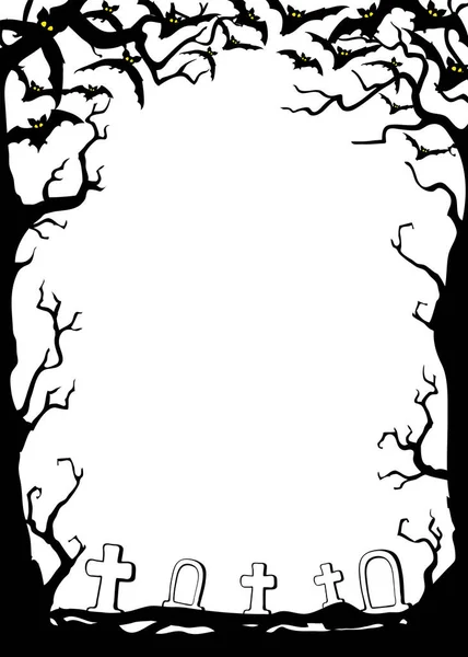 Dia Das Bruxas Fundo Noite Com Morcegos Árvores Ilustração Cartaz — Vetor de Stock