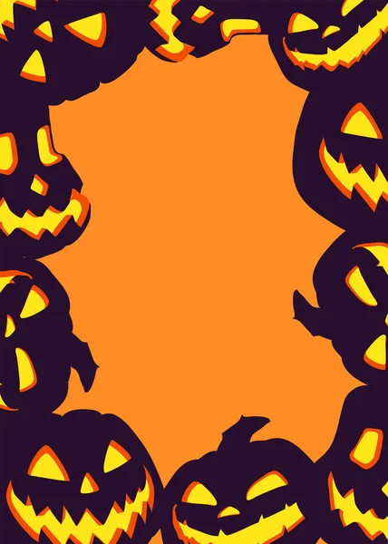 Halloween Ram Med Mörka Pumpa Huvud Jack Lyktor Orange Bakgrund — Stock vektor