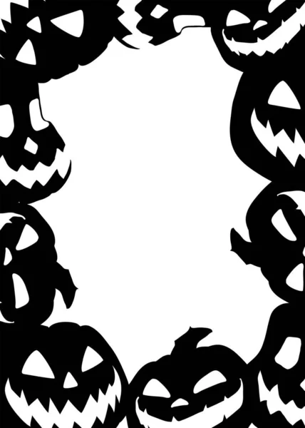 Halloween Rahmen Mit Schwarzem Kürbiskopf Jack Lanterns Auf Weißem Hintergrund — Stockvektor