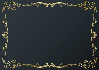 Kaligrafik çerçeve ve sayfa dekorasyonu siyah arkaplan üzerine. Vektör çizimi. Dekoratif yatay öge, kenar ve çerçeve taşıyıcısı.