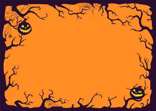 Grunge Halloween Φόντο Κολοκύθες Jack Lanterns Και Κλαδιά Εικόνα Αφίσας — Διανυσματικό Αρχείο