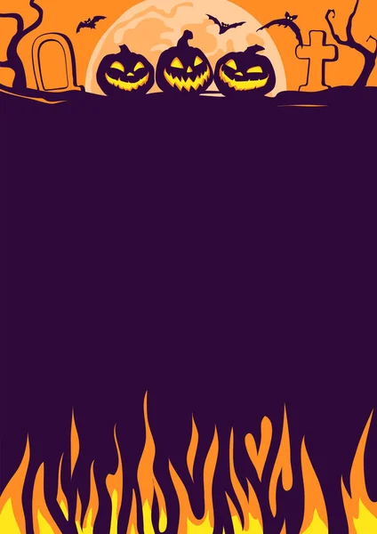 Sfondo Notte Halloween Con Pipistrelli Jack Lanterne Illustrazione Poster Vettoriale — Vettoriale Stock