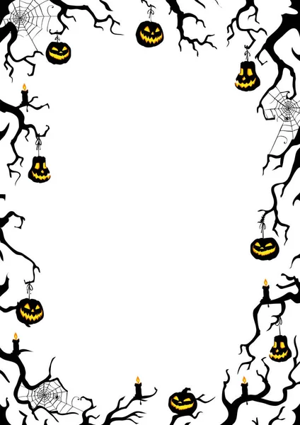 Halloween Sfondo Notte Con Rami Jack Lanterne Sfondo Bianco Illustrazione — Vettoriale Stock