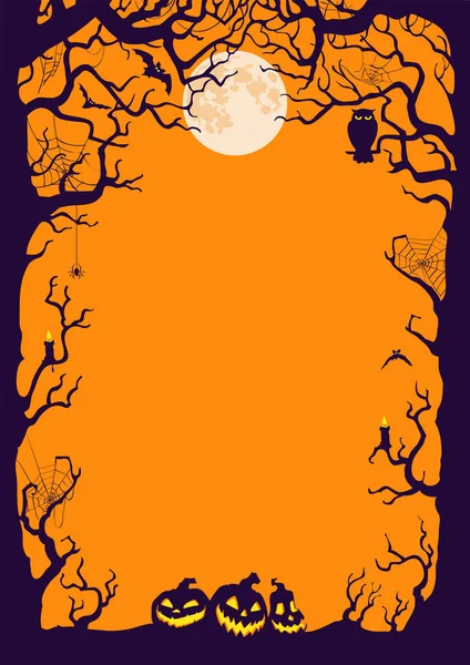 Sfondo Notte Halloween Con Pipistrelli Jack Lanterne Illustrazione Poster Vettoriale — Vettoriale Stock