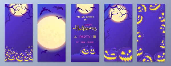 Joyeux Modèle Histoires Halloween Pour Téléphone Carte Visite Avec Citrouilles — Image vectorielle