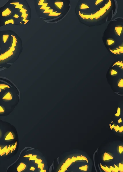 Happy Halloween Poster Background Frame Black Pumpkins Black Gradient Background — Stock Vector