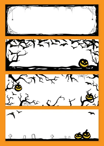 Halloween Éjszakai Háttér Denevérek Ágak Pókok Vektor Vízszintes Poszter Illusztráció — Stock Vector