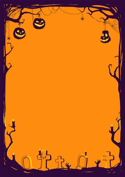 Fondo Nocturno Halloween Con Ramas Jack Lanterns Sobre Fondo Naranja — Vector de stock