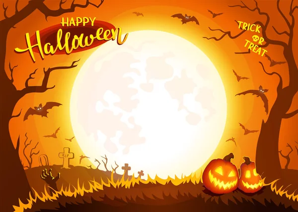 Fond Nuit Halloween Avec Lune Sorcière Sur Balai Chauves Souris — Image vectorielle
