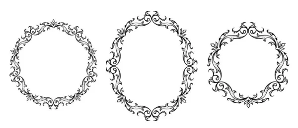 Collection Cadres Floraux Noir Blanc Dans Style Ligne Ensemble Cadres — Image vectorielle