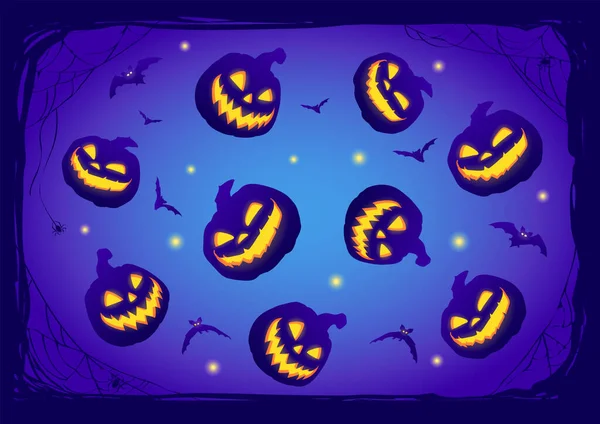 Motif Halloween Citrouilles Jack Lanterne Avec Chauves Souris Araignées Toile — Image vectorielle