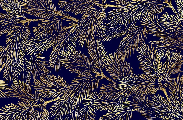 Winter Background Golden Pine Branches Dark Blue Background New Year — Stock Vector