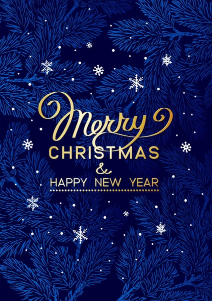 Cartel Navidad Con Ramas Pino Sobre Fondo Azul Oscuro Ilustración — Vector de stock