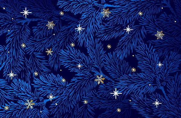 Зимний Фон Сосновыми Ветками Темно Синем Фоне Новогодняя Иллюстрация Белые — стоковый вектор