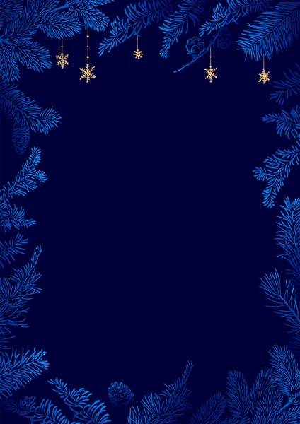 クリスマスポスター イラスト クリスマスツリーと黄金の要素の枝とクリスマスの背景のベクトル垂直フレーム — ストックベクタ