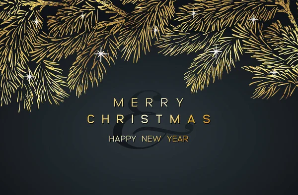 Cartel Navidad Con Ramas Pino Sobre Fondo Oscuro Ilustración Año — Vector de stock