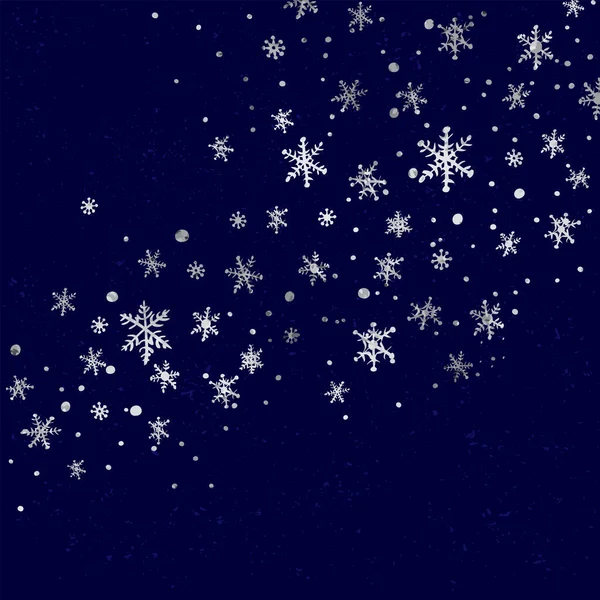 Векторный Зимний Фон Нарисованным Вручную Серебром Снежинками Снегопад — стоковый вектор