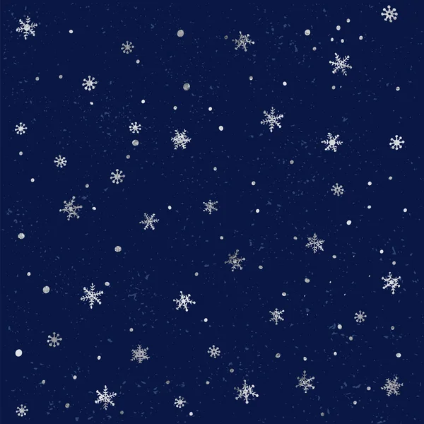 Bezproblémový Vzor Sněhem Stříbrnými Vločkami Vánoce Nový Rok Modré Pozadí — Stockový vektor