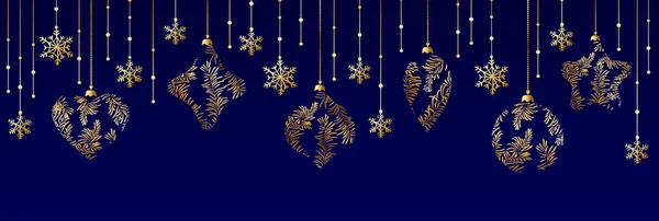 クリスマスポスター 黄金のクリスマスの装飾とクリスマスの背景のベクトルイラスト — ストックベクタ