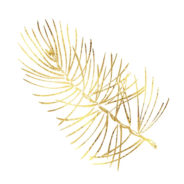 白い背景に隔離された金色の箔のテクスチャを持つベクトルクリスマスツリーの枝 — ストックベクタ