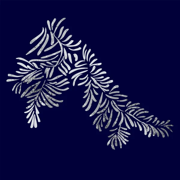 Vektor Jul Träd Gren Med Silvergrå Folie Konsistens Isolerad Mörkblå — Stock vektor