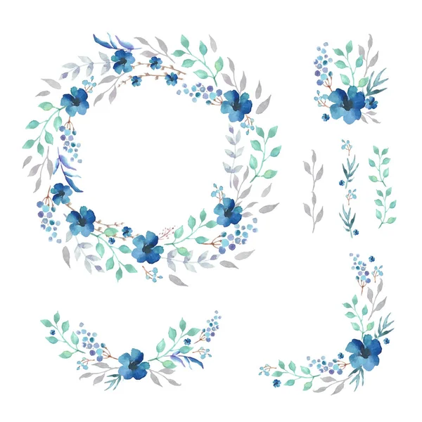 Floral Frame Kollektion Set Von Niedlichen Blauen Aquarellrahmen Perfekt Für — Stockvektor