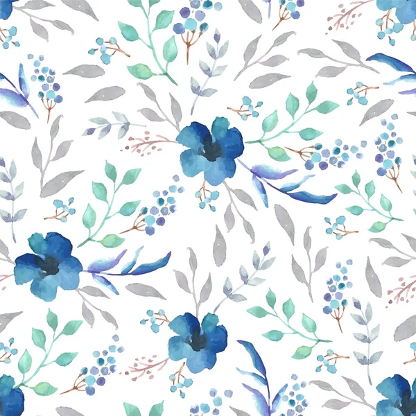 青い花とベクトル水彩シームレスパターン 花の背景デザイン — ストックベクタ