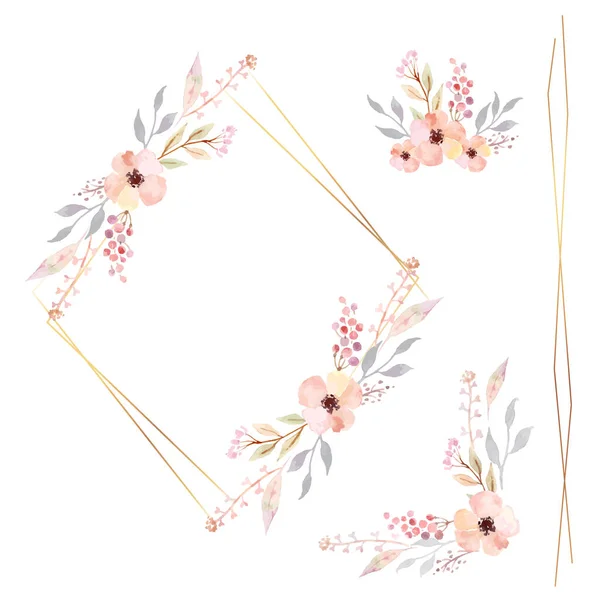 Floral Frame Kollektion Set Von Niedlichen Retro Blumen Arrangiert Eine — Stockvektor