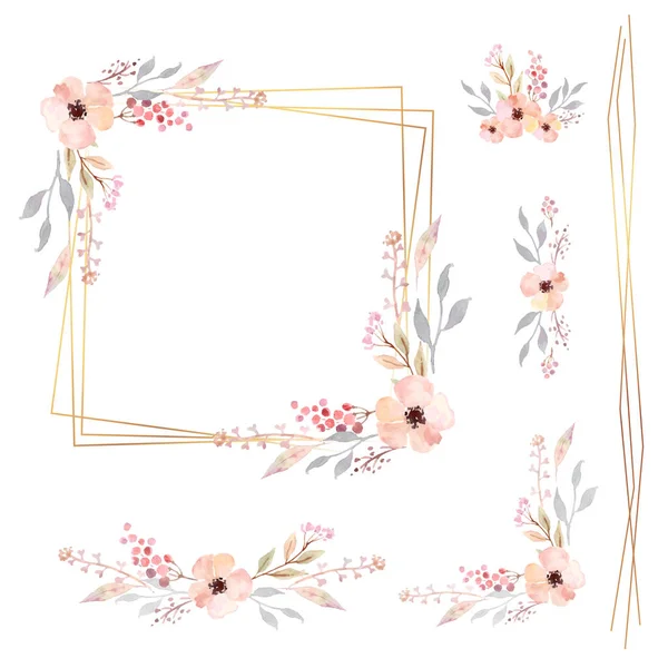 Collection Cadres Floraux Ensemble Jolies Fleurs Rétro Disposées Sur Une — Image vectorielle