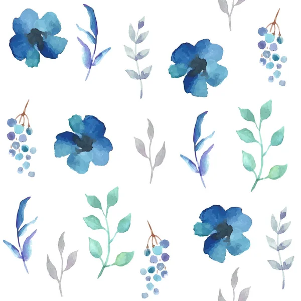 Vector Aquarell Nahtloses Muster Mit Blauen Blumen Florales Hintergrunddesign — Stockvektor