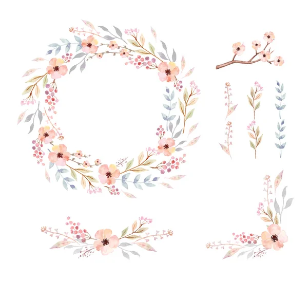 花框收藏 一套漂亮的复古花布置成一个完美的花环形状 适合婚宴请帖和生日贺卡 — 图库矢量图片