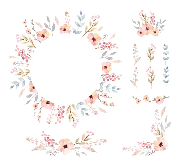花框收藏 一套漂亮的复古花布置成一个完美的花环形状 适合婚宴请帖和生日贺卡 — 图库矢量图片
