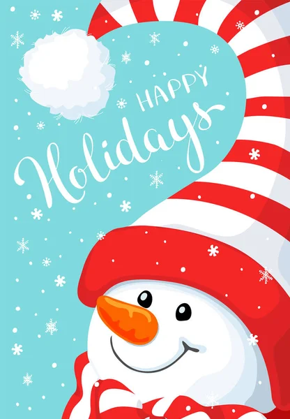 Vector Snowman Greeting Cute Christmas Greeting Card Snowman Hat Greeting — Stock Vector