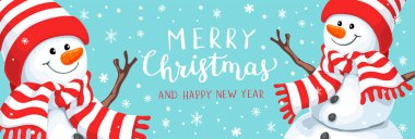 Kış tatili ya da kardan adam ve kar taneleriyle Noel geçmişi. Yeni yıl illüstrasyonu. Kış afişi tasarımı.