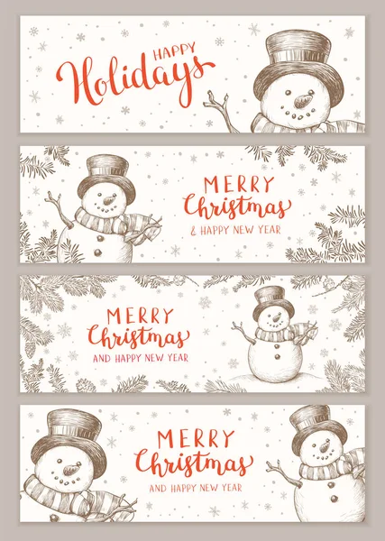 Vacaciones Invierno Fondo Navidad Con Muñeco Nieve Copos Nieve Ilustración Ilustraciones De Stock Sin Royalties Gratis