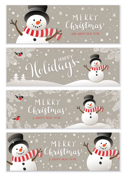 Vacaciones Invierno Fondo Navidad Con Muñeco Nieve Copos Nieve Ilustración Vector De Stock