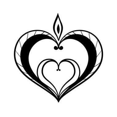 Siyah beyaz dekoratif kalp taşıyıcısı. Kart tasarımı veya dövme için yaratıcı el çizimi kalp