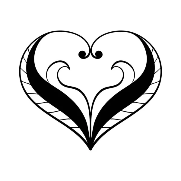 Vector Black White Decorative Heart Creative Hand Drawn Heart Card — Stock Vector