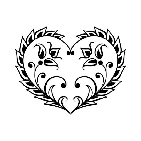 Coeur Décoratif Vectoriel Noir Blanc Coeur Dessiné Main Créatif Pour — Image vectorielle