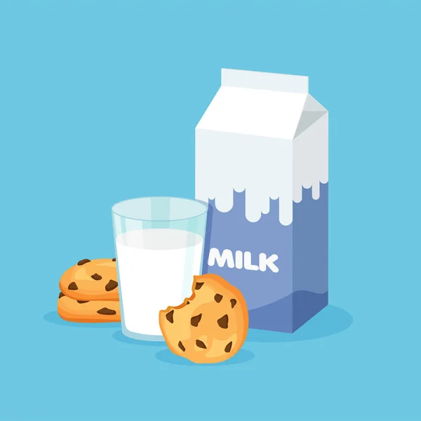 Süt Ambalajı Bir Bardak Süt Ile Geleneksel Çikolatalı Cips Kurabiyeleri — Stok Vektör
